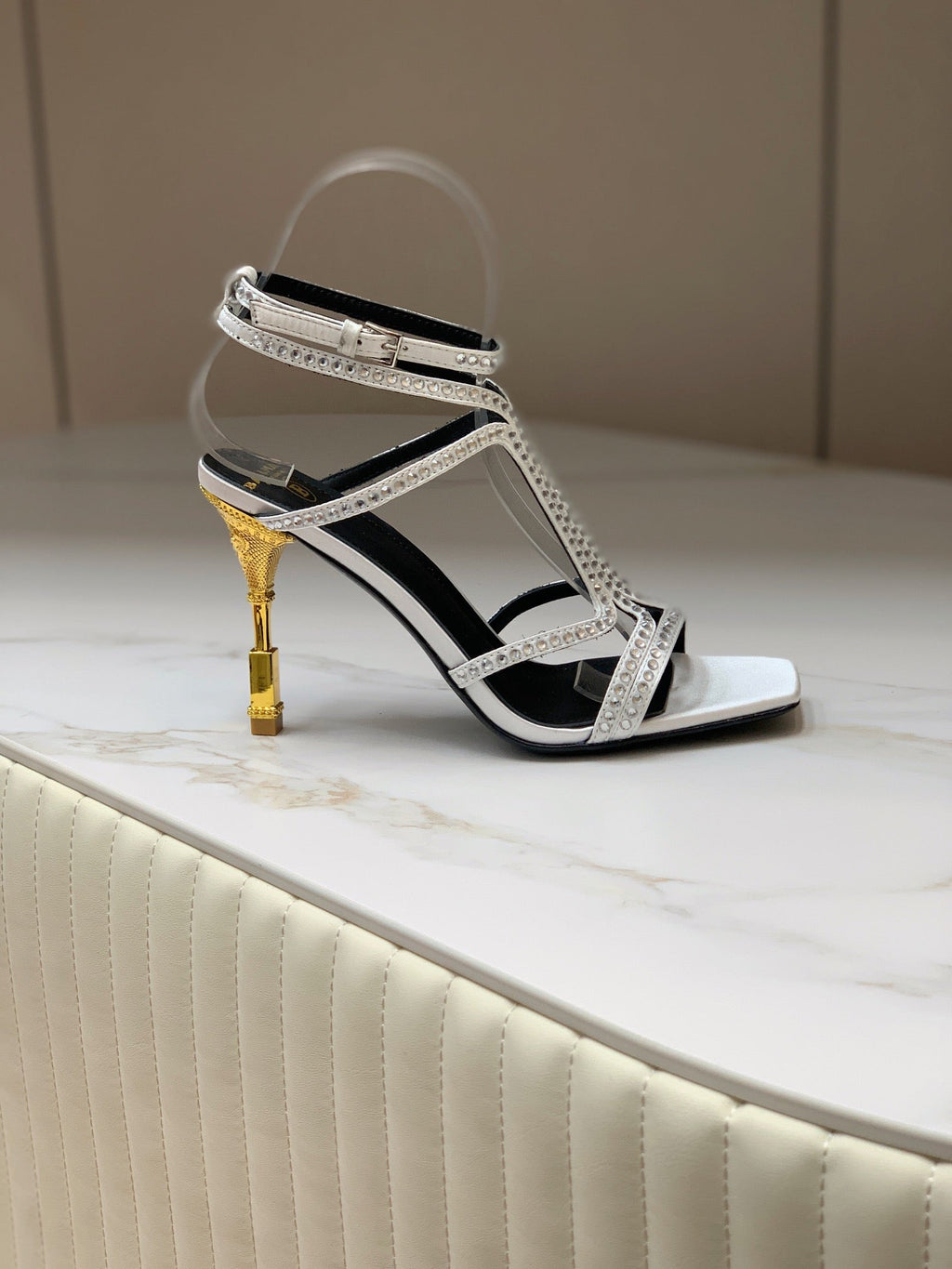 BALMAIN 25S MONETA SANDAL 95MM IN SILVER CALFSKIN WITH CRYSTAL