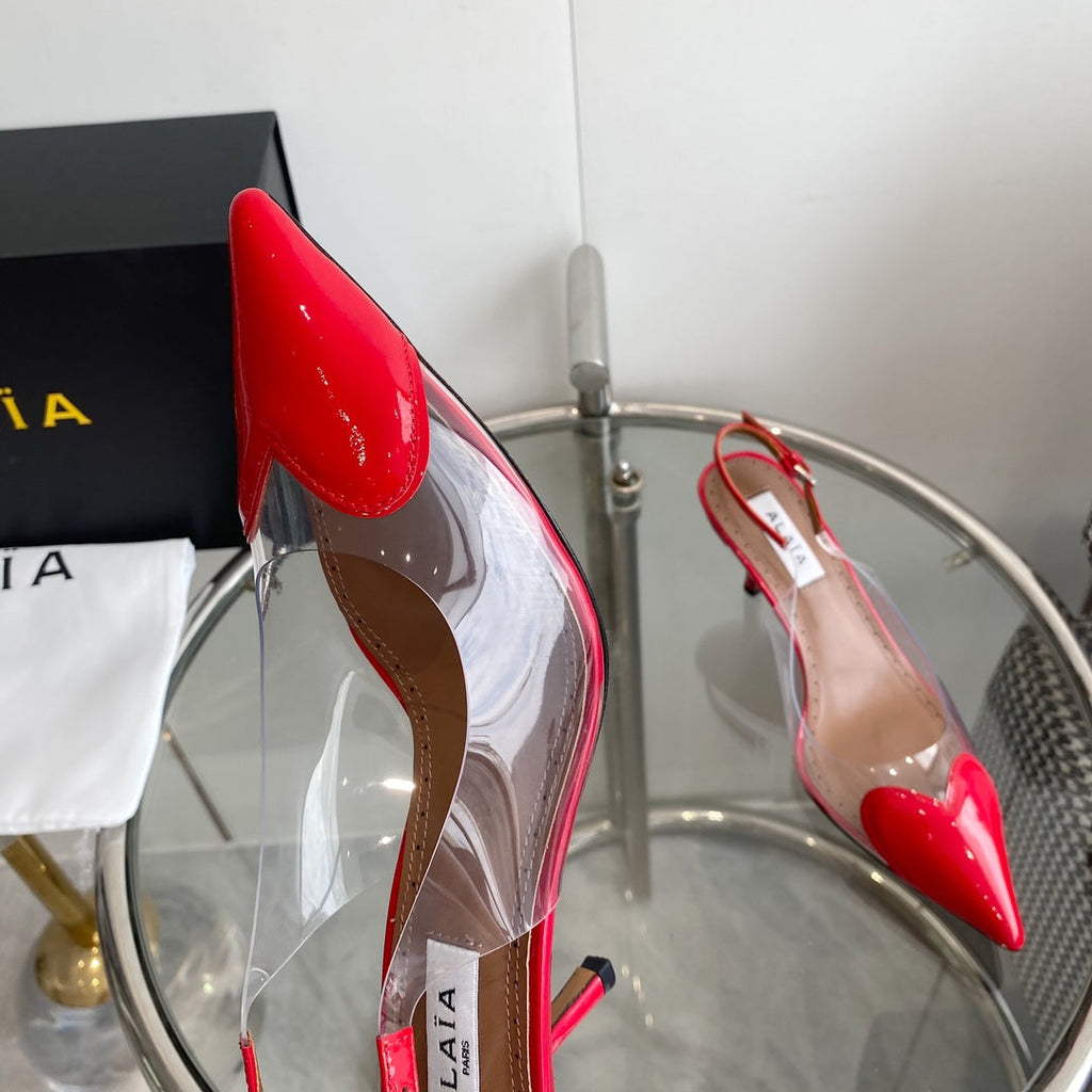ALAIA HIGH 6 CM SLINGBACK IN CHERRY RED PATENT CALFSKIN AND FILM