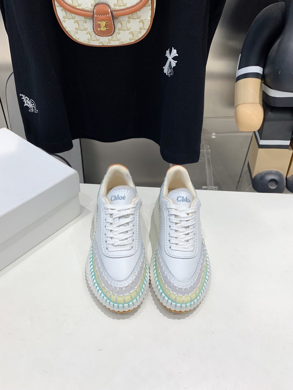 NAMA SNEAKER 5 CM IN WHITE MIX GREEN CALFSKIN