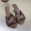 BOTTEGA VENETA BLINK HIGH 5 CM MULE IN CAROB BROWN INTRECCIATO LEATHER