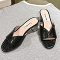 JEWELLED HEEL 55 MULE SANDALS IN BLACK CALFSKIN