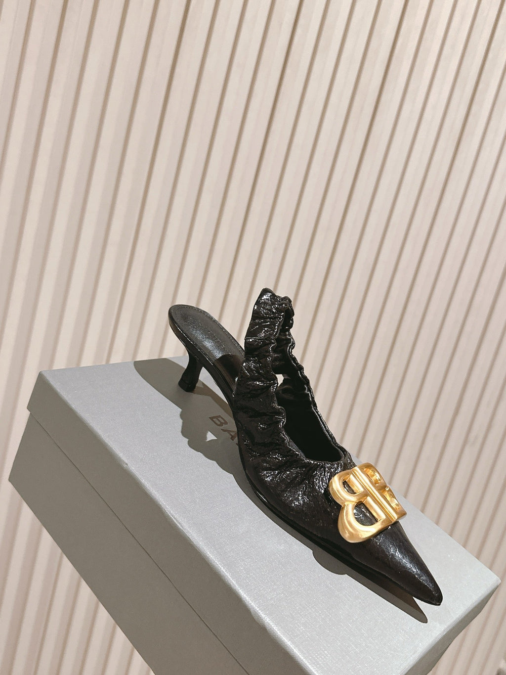 BALENCIAGA 25S HIGH SLINGBACK 45 MM IN BLACK LAMBSKIN WITH GOLD HARDWARE