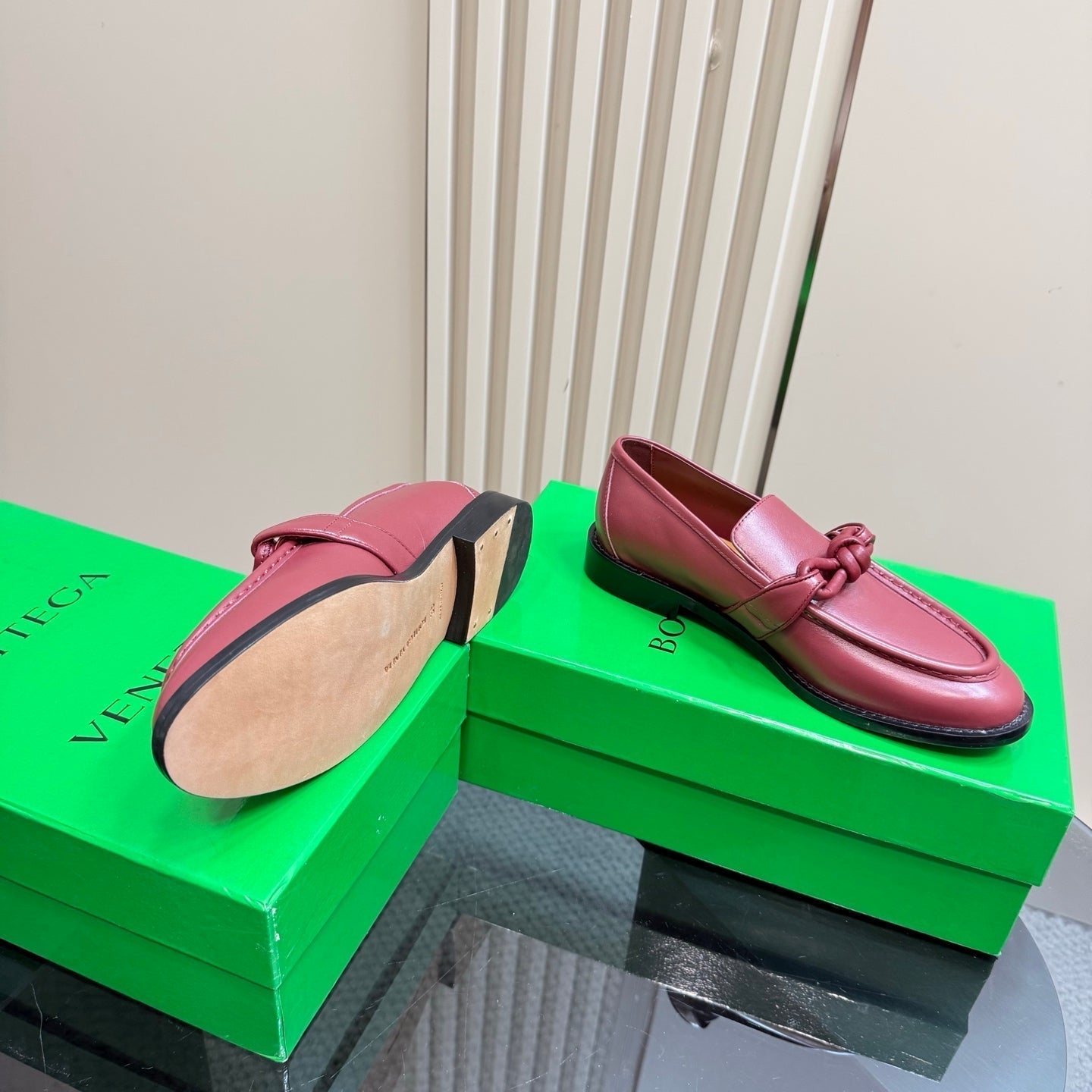 BOTTEGA VENETA ASTAIRE LOAFER IN BERRY RED CALFSKIN