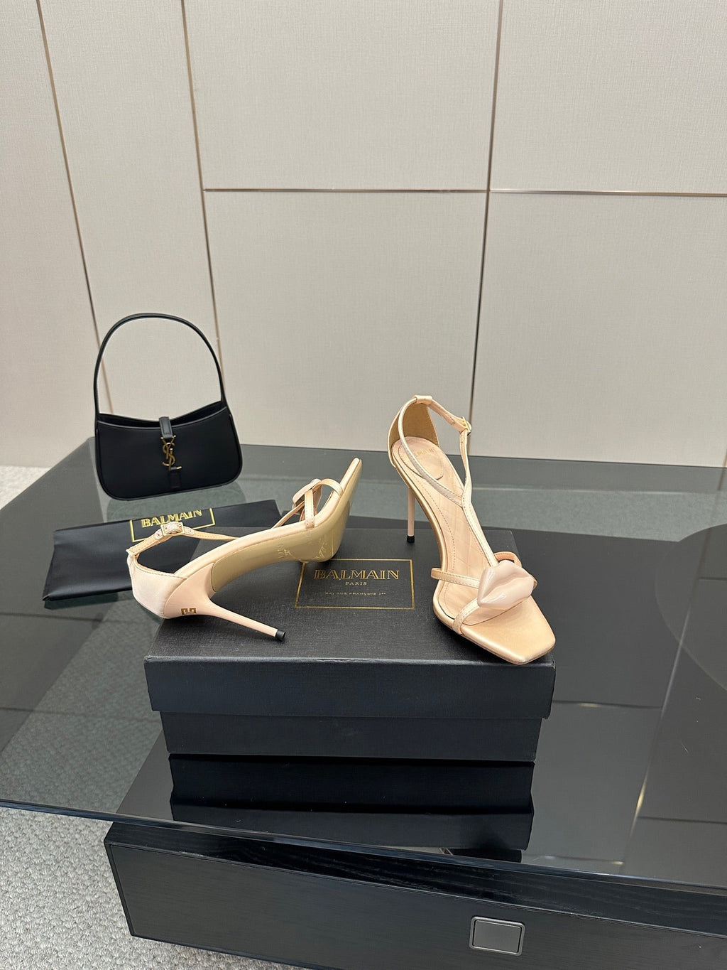 BALMAIN 25S LIPS SANDALS 10 IN BLUSH BEIGE SATIN