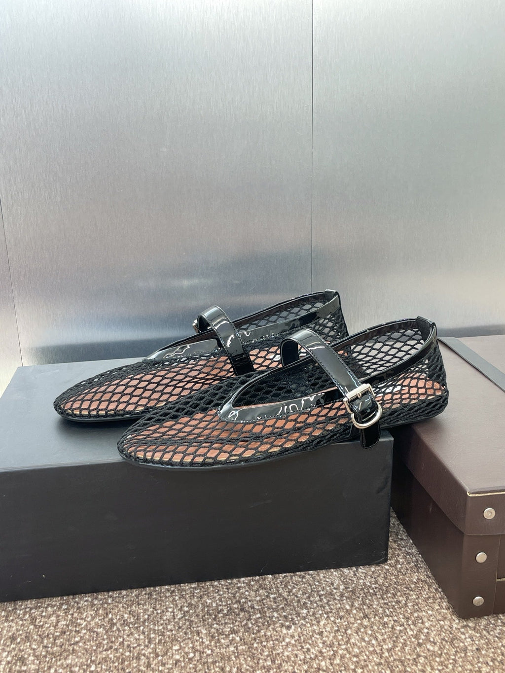 ALAIA MARY JANE FLAT 25S IN BLACK MESH CALFSKIN