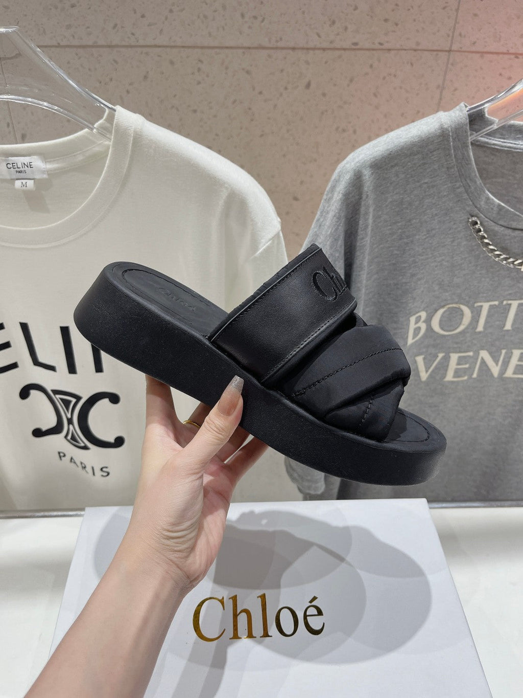 MILA PLATFORM 5 CM IN BLACK NYLON WITH EMBROIDERED LOGO