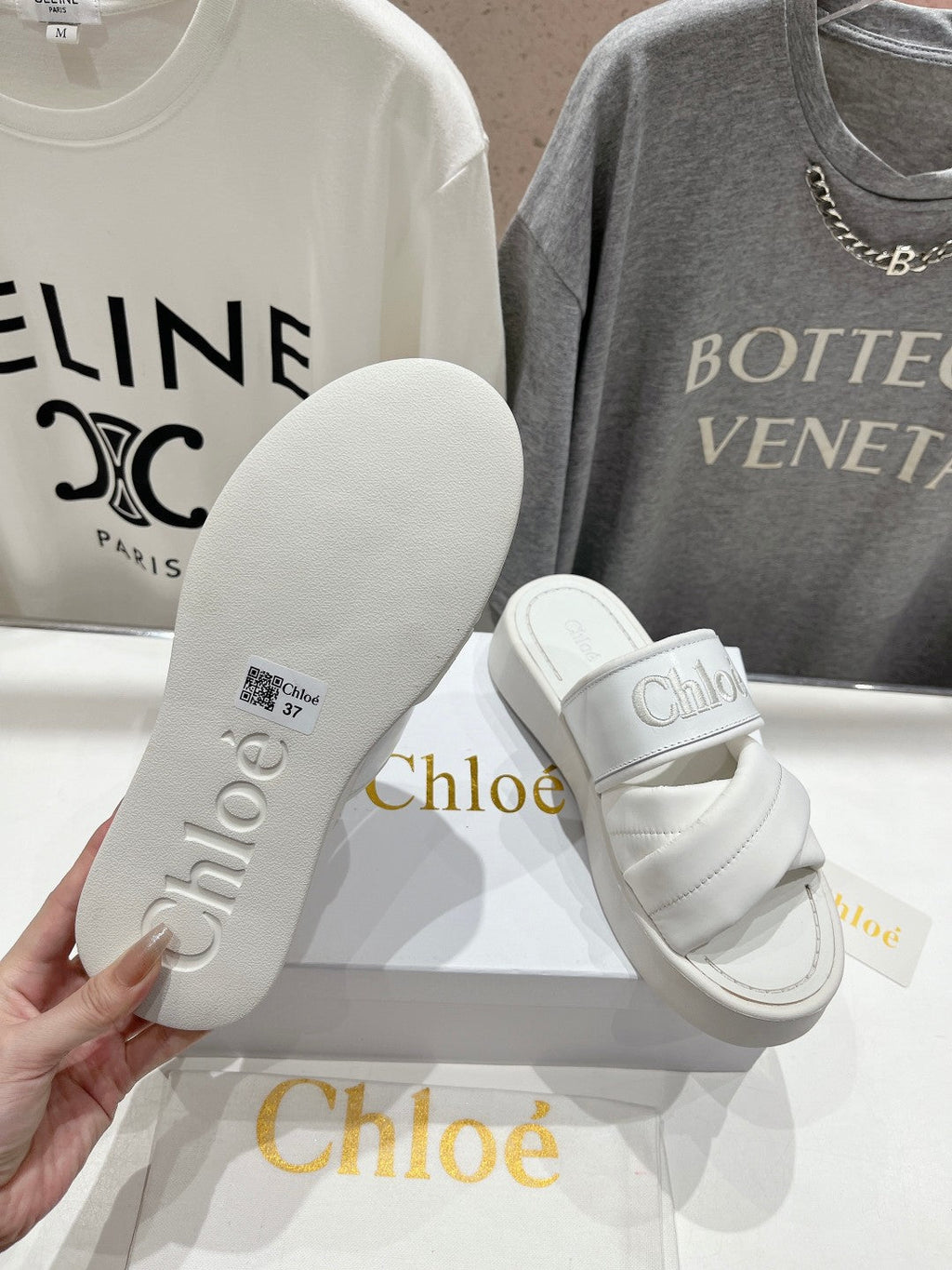 MILA PLATFORM 5 CM IN WHITE NYLON WITH EMBROIDERED LOGO